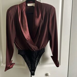 Chocolate brown Two piece outfit, bodysuit with wide leg pants.